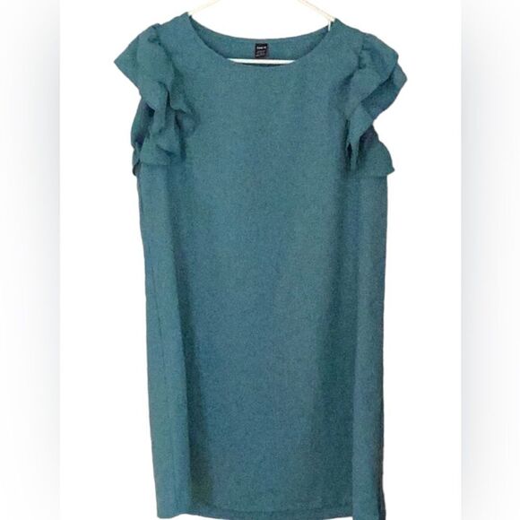 SHEIN NEW RUFFLE TRIM TUNIC DRESS CADET BLUE SIZE 6 MEDIUM - Picture 4 of 8